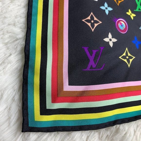 Louis Vuitton Eye Love You Black Multicolore Vintage Murakami rare LV LE Scarf - Picture 7 of 8